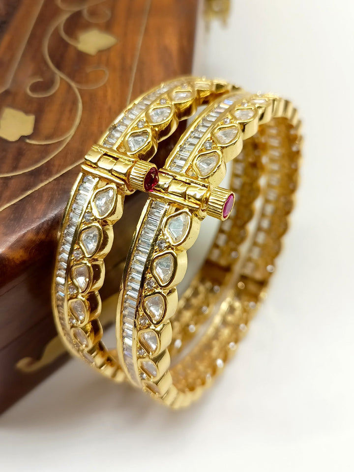 Bani White Kundan Bangle Pair