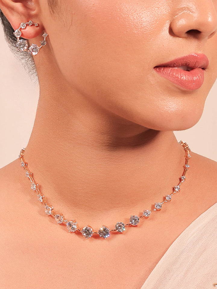 Kiona Gold American Diamond Necklace Set - White Plating