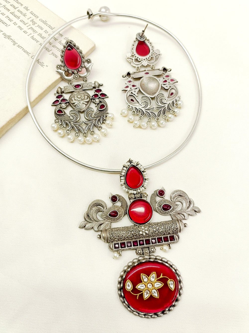 Gunika Maroon Hasli Style Necklace Set