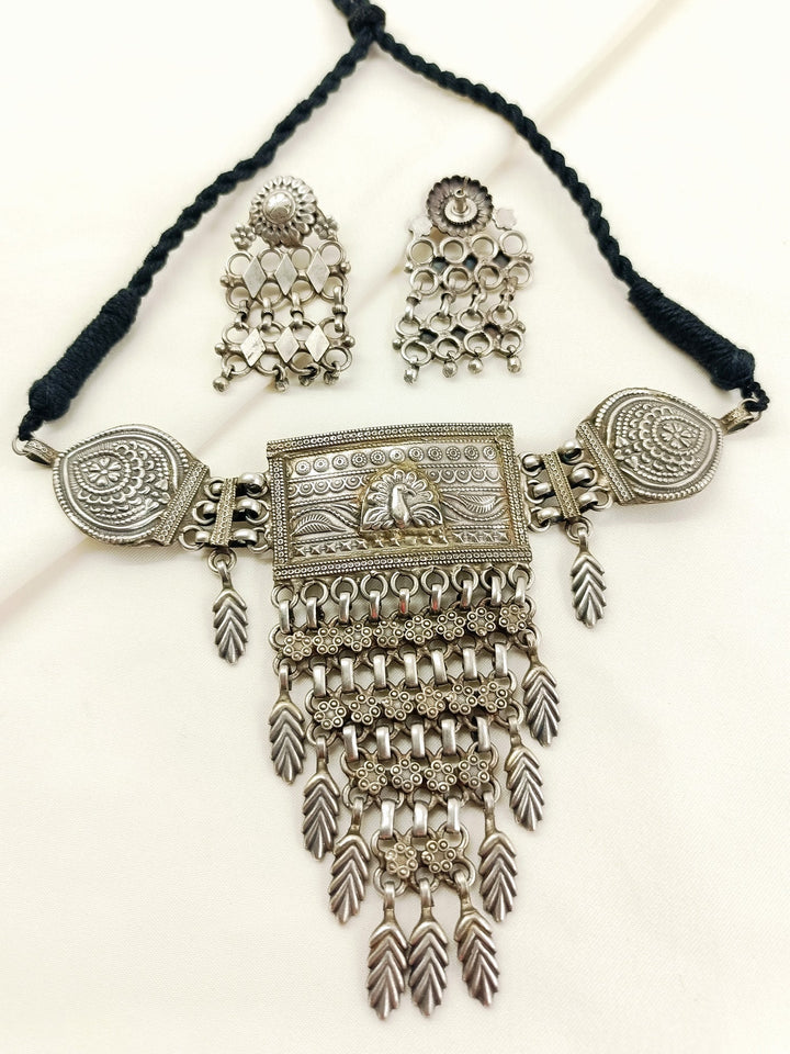 Beverly Plain Oxidized Peacock Choker Set