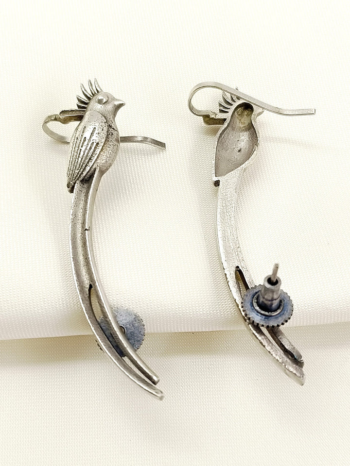 Radhika Plain Oxidized Bird Earcuffs - 6 cm Silver