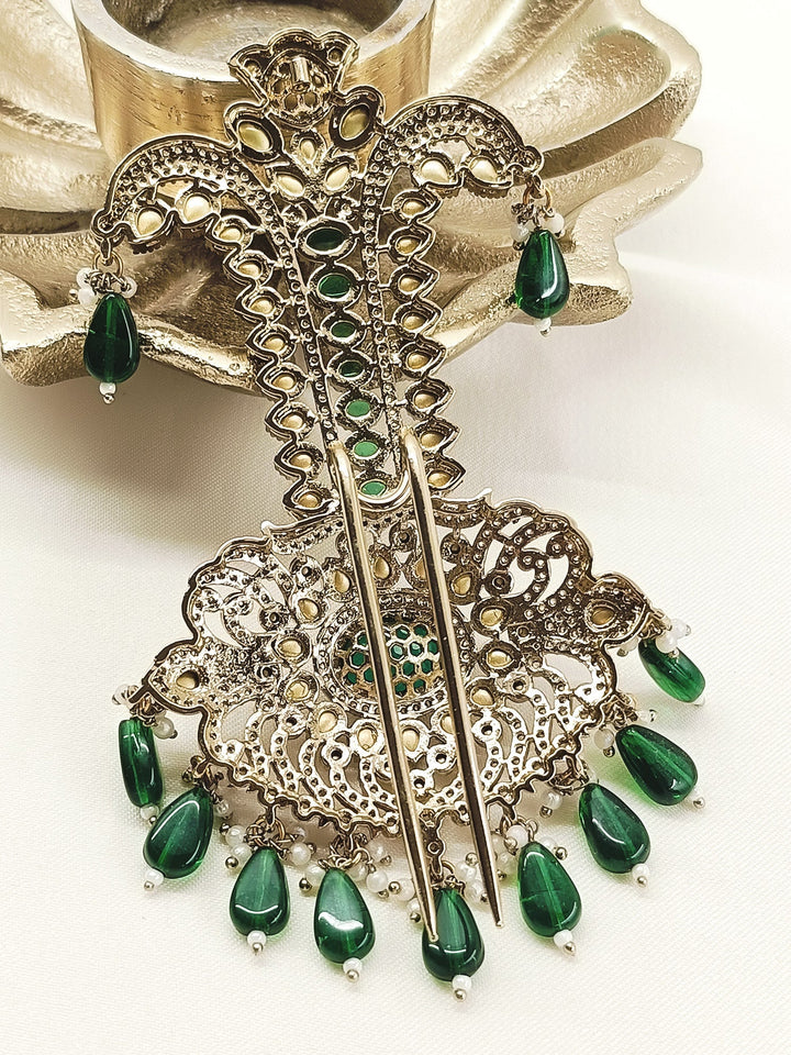 Kavinsh Green Dulha Kalgi - 12 cm Antique Gold Plating