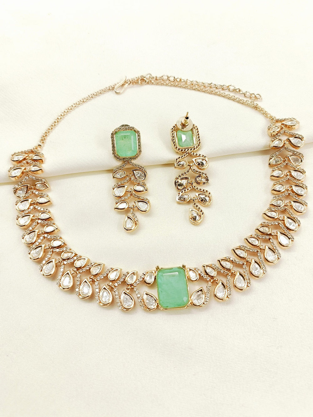 Renu Mint Green Kundan Choker Set - Gold-Plated Bridal