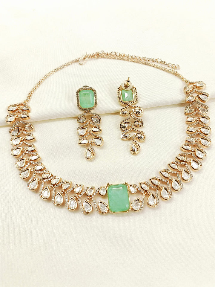Renu Mint Green Kundan Choker Set - Gold-Plated Bridal