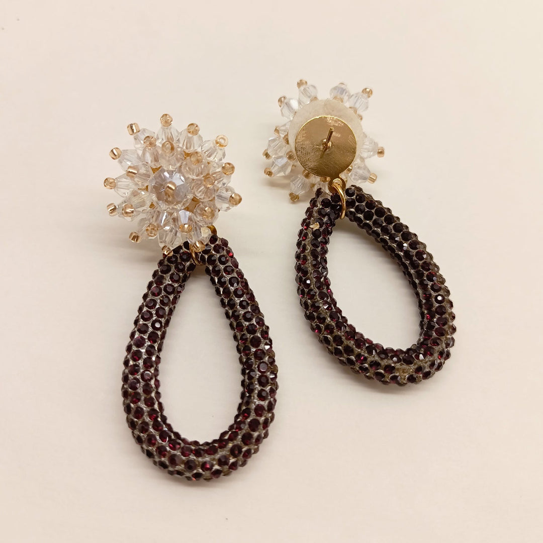 Kendy Maroon White Flower Western Earrings