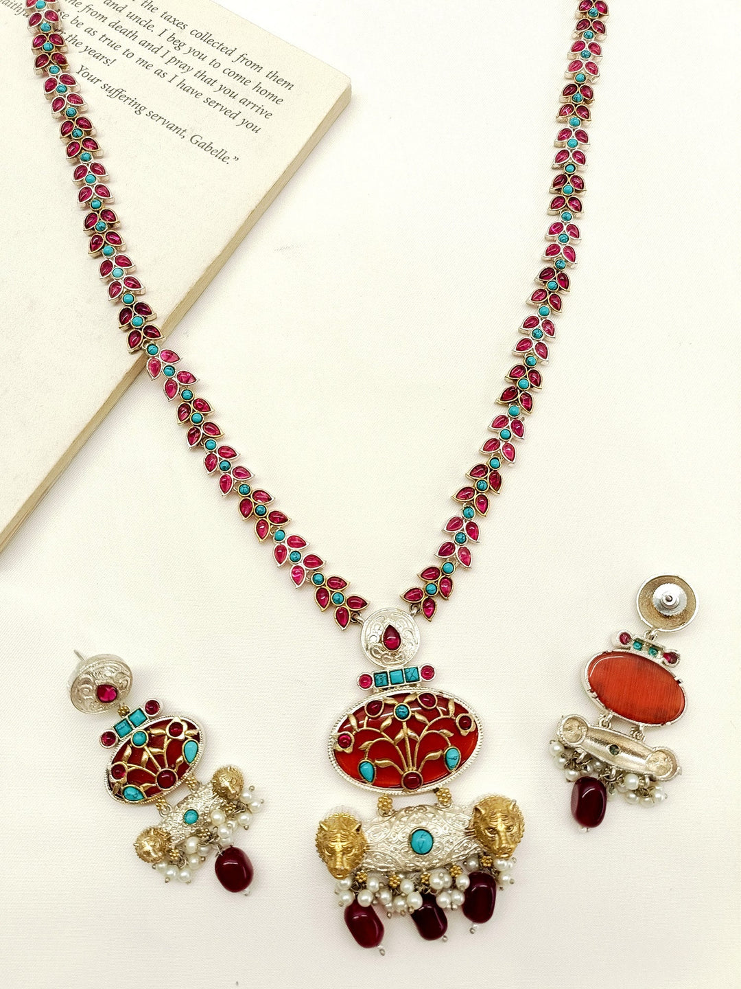 Malayeka Multi Colour Long Oxidized Necklace Set