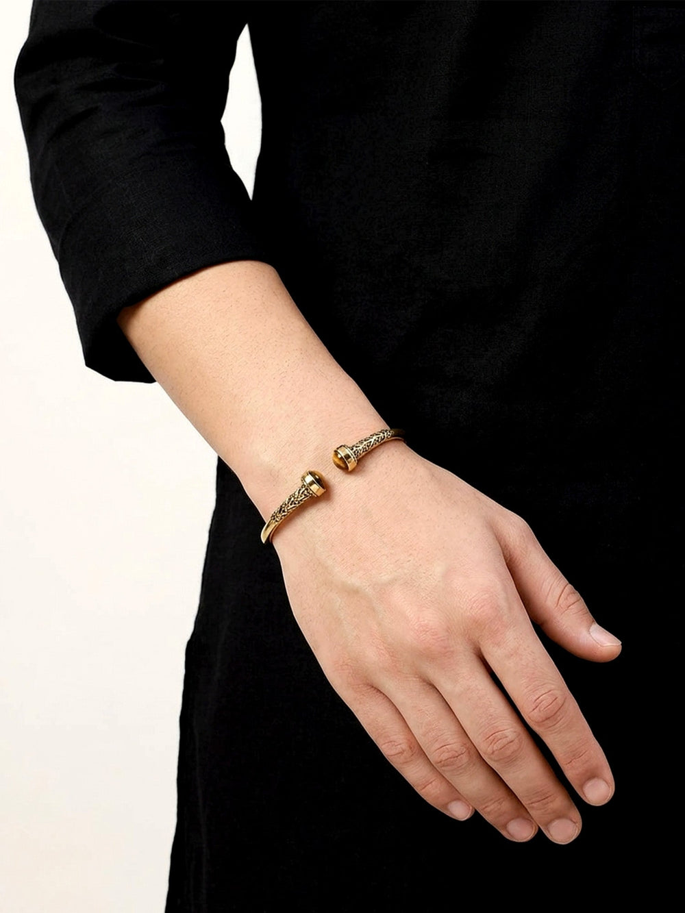 Imaran Brown Stone Men's Bracelet - Antique Gold Filigree