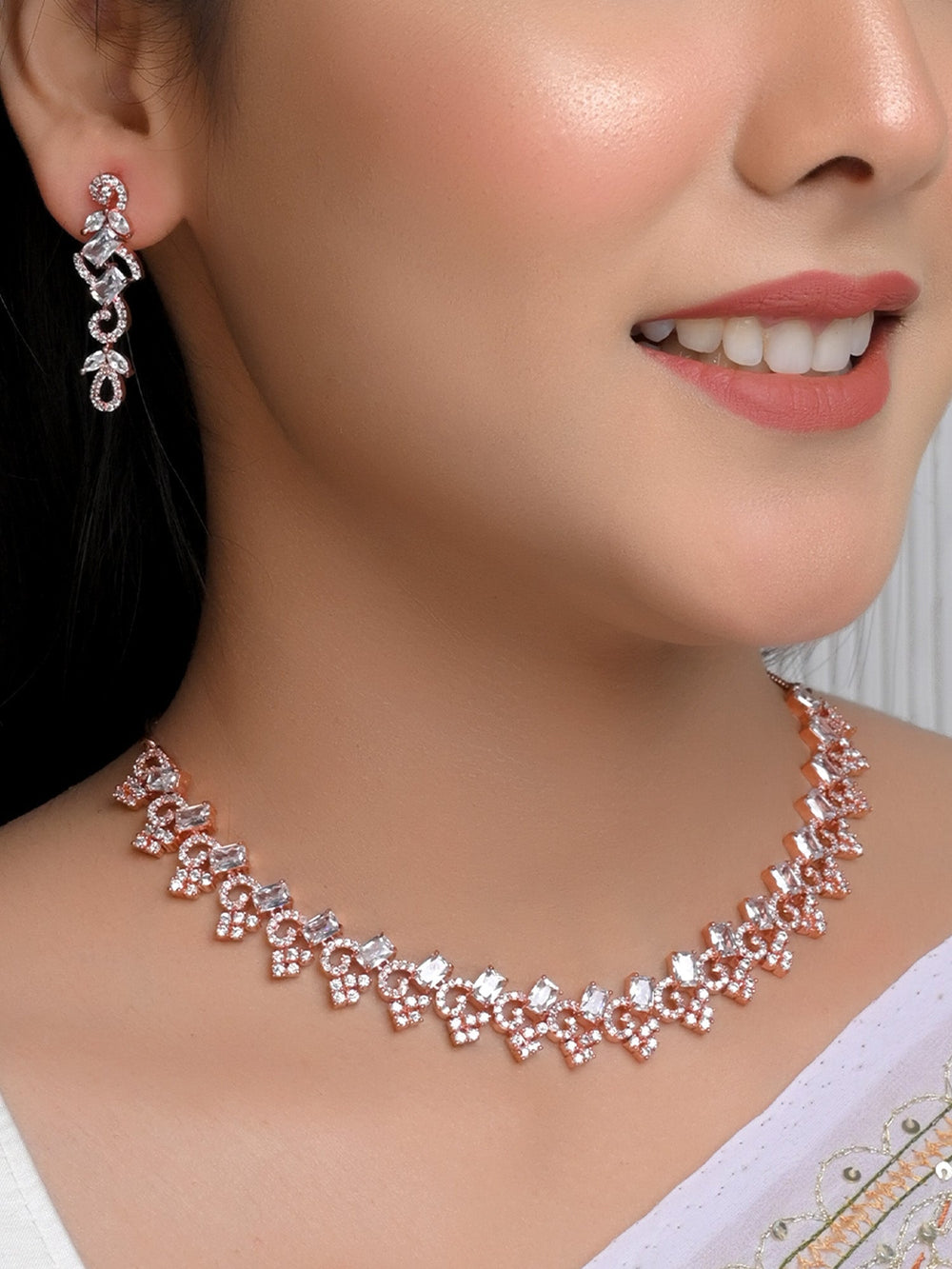 Hamidah American Diamond Necklace Set With Fancy Cut Shape