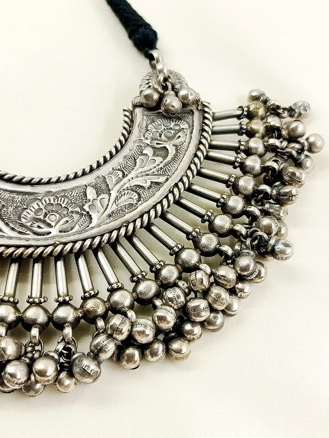 Rajkumari Plain Oxidized Neckpiece - Silver Necklace