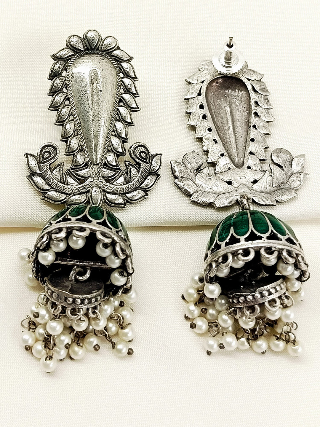 Dhawni Green Oxidized Jhumki