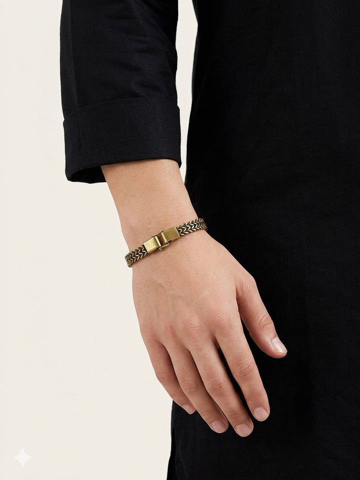 Zehaan Antique Gold Woven Herringbone Men&