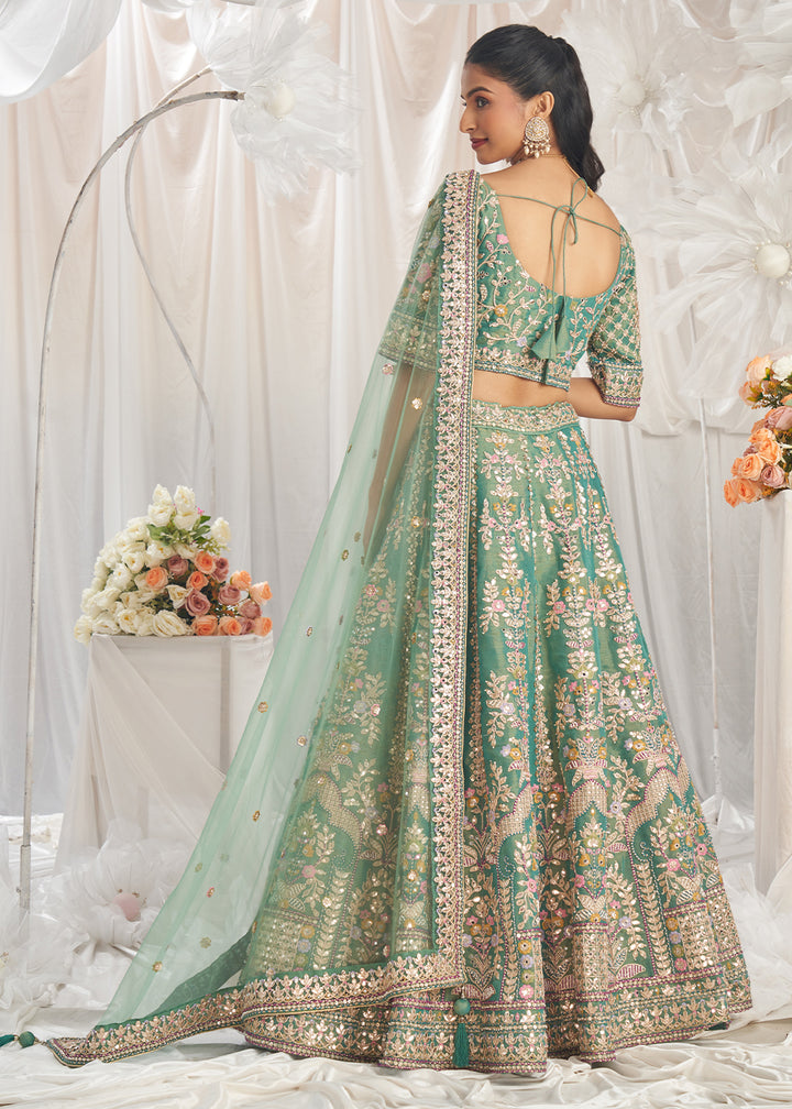 Sea Green Tissue Lehenga Choli  Adorned with Pearl and Gotapatti Embroidery: The Bride's Edit