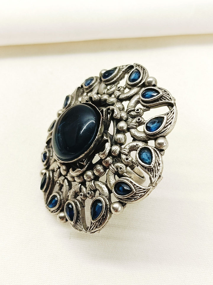 Bhaumi Blue Oxidized Finger Ring