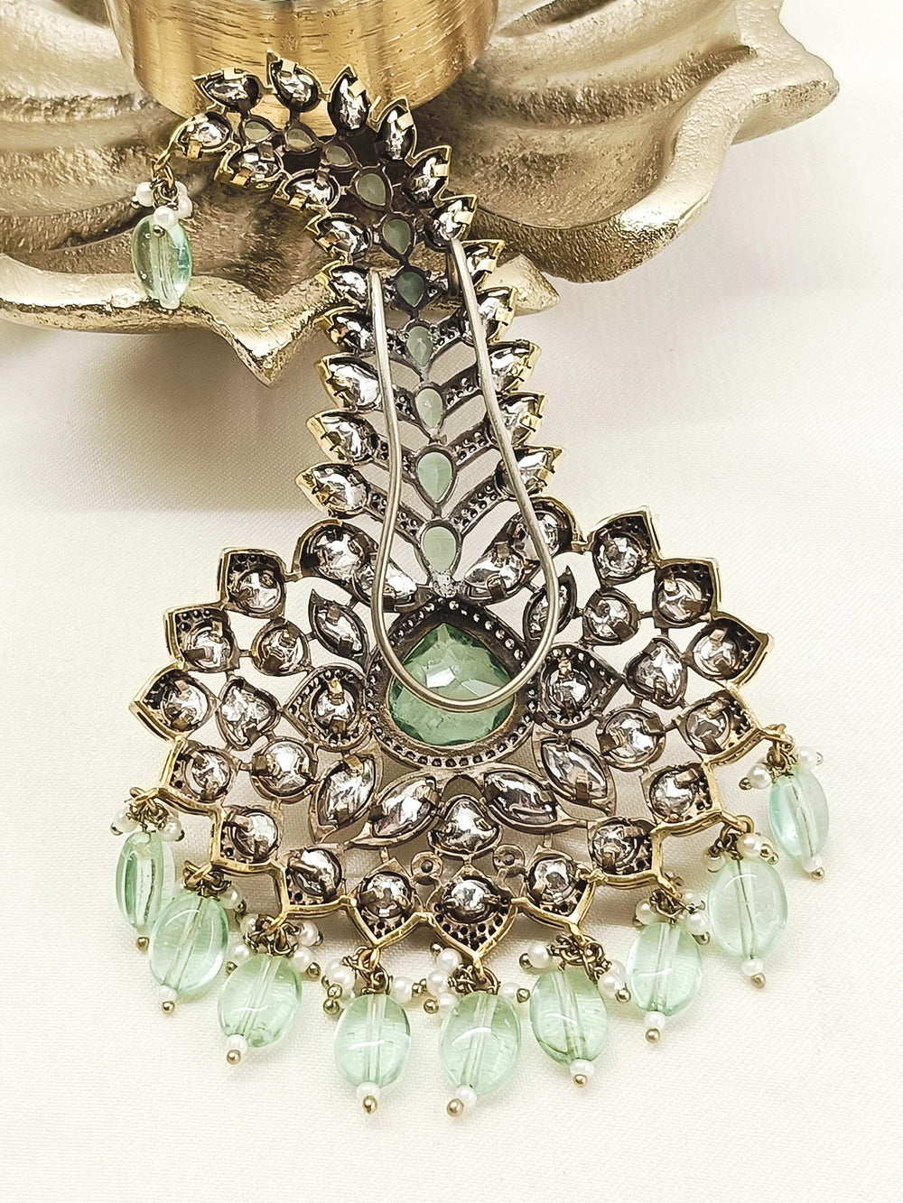 Sinha Mint Green Dulha Kalgi - 11 cm Antique Gold Plating