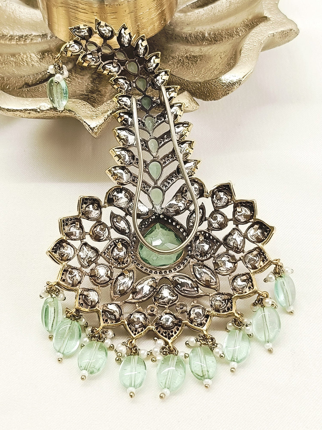 Sinha Mint Green Dulha Kalgi - 11 cm Antique Gold Plating