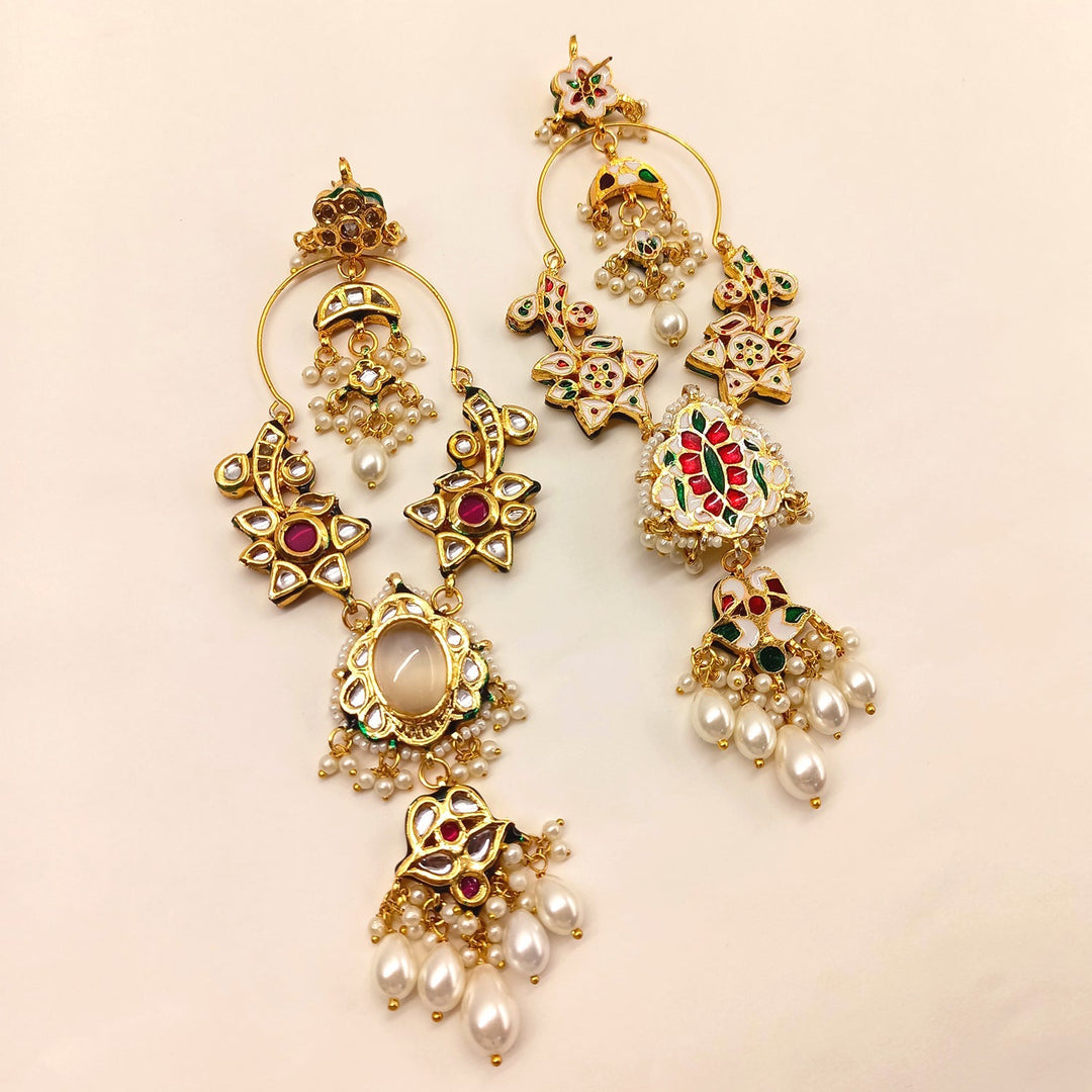 Pragya Long Kundan Earrings With White Stone