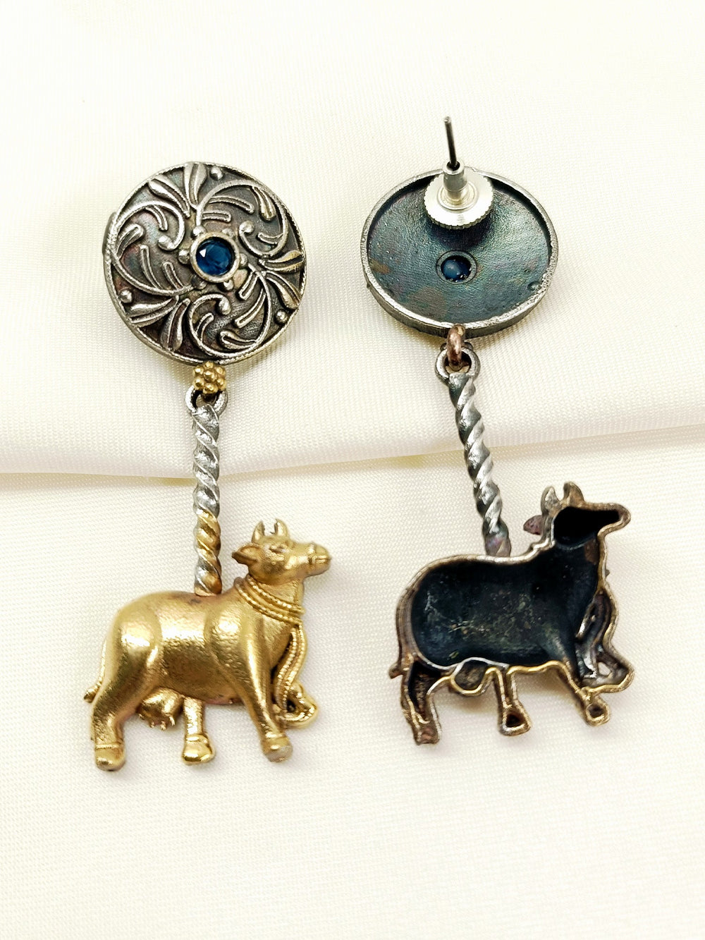 Liya Blue Cow Oxidized Earrings