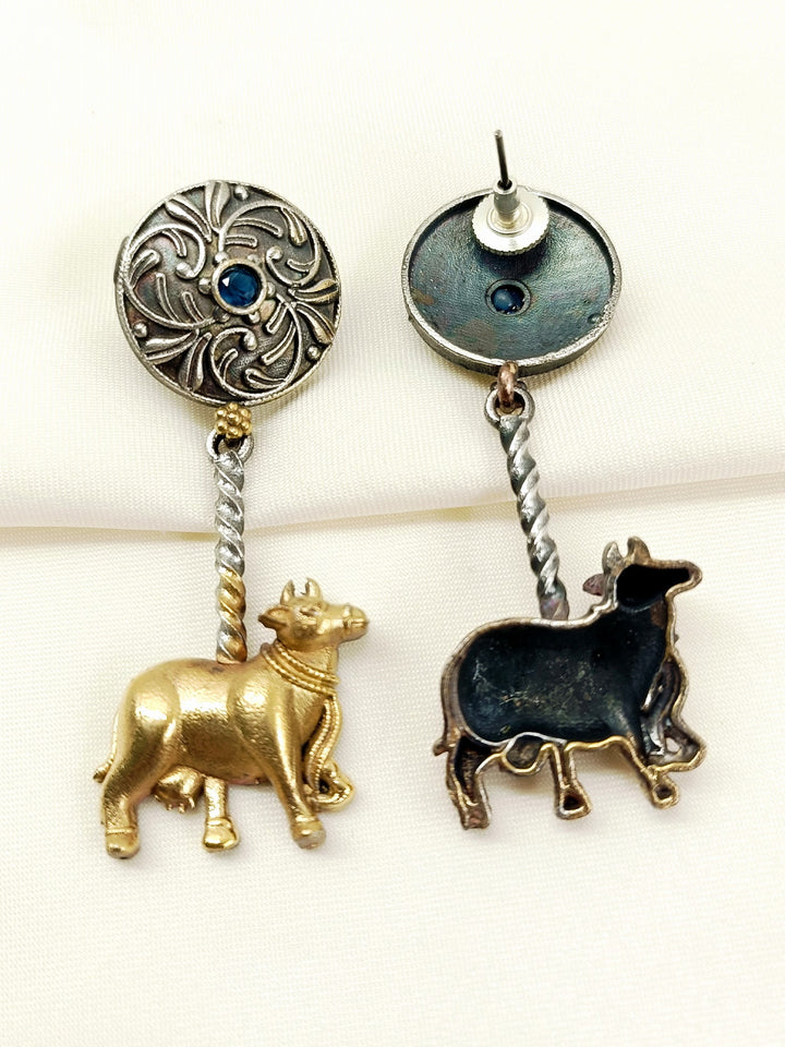 Liya Blue Cow Oxidized Earrings