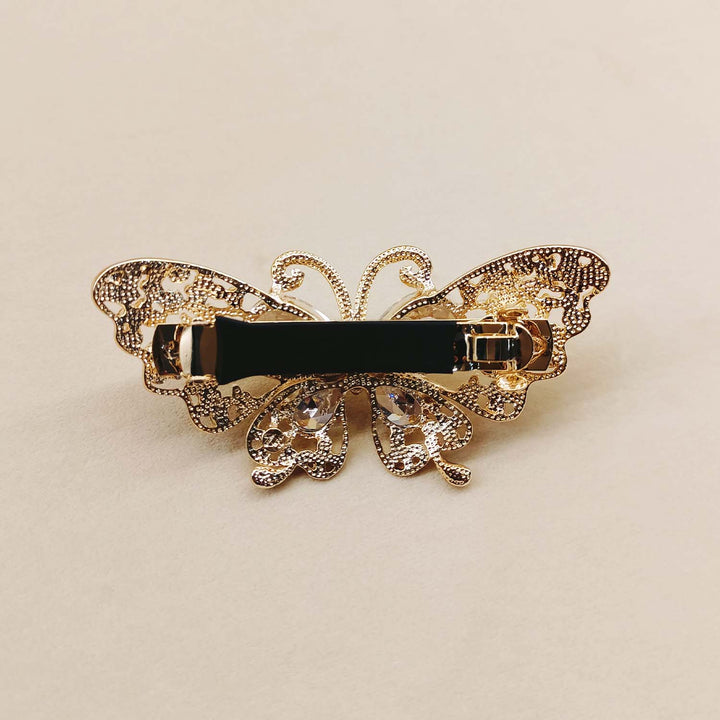 Paridhi White Diamond Stone Gold Plated Butterfly Hair Clip