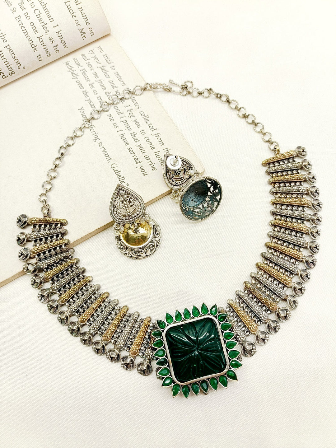 Merry Green Oxidized Necklace Set