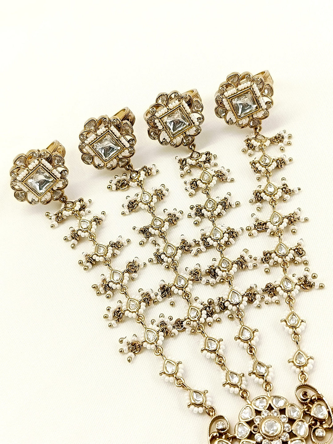 Trisha White Kundan Hathphool Set Of 2