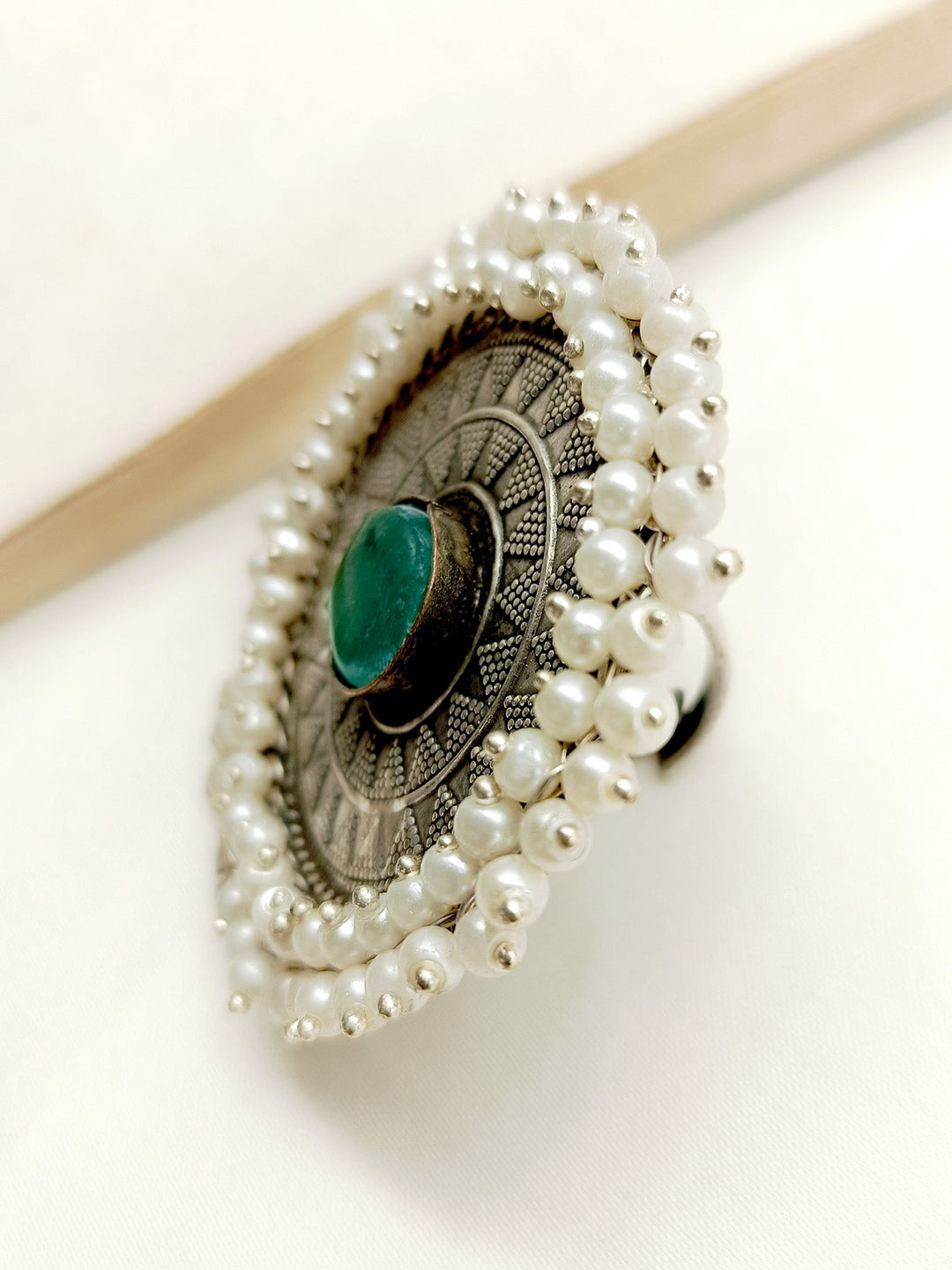 Amiyal Mint Green Oxidized Finger Ring