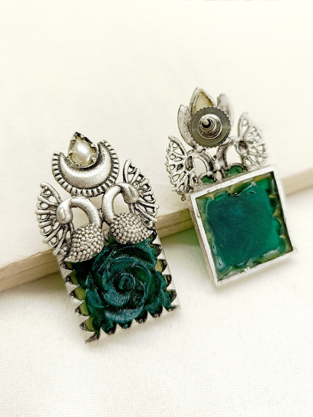 Kusum Green Oxidized Earrings