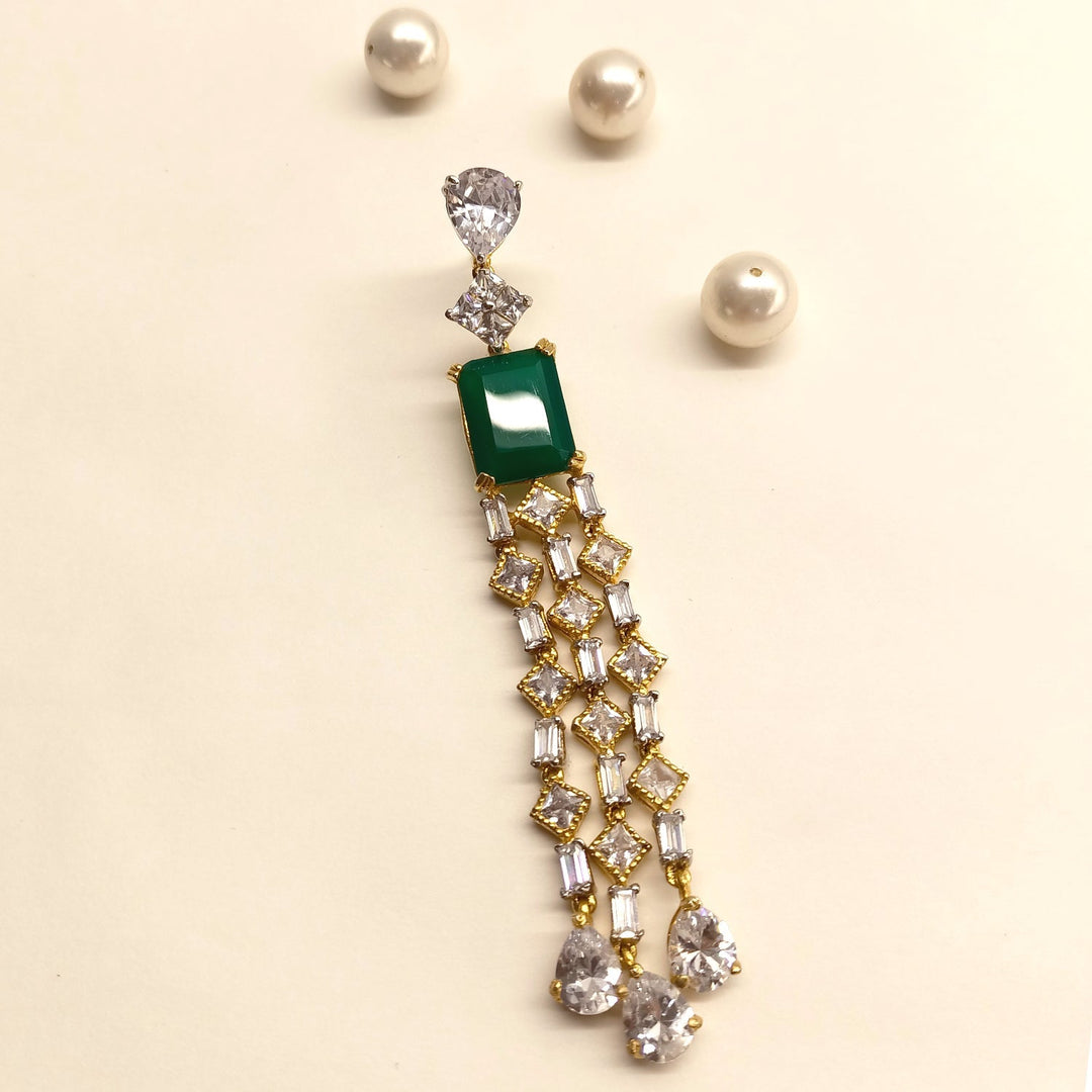 Priyal Green Stoned American Diamond Gold Plated Earrings