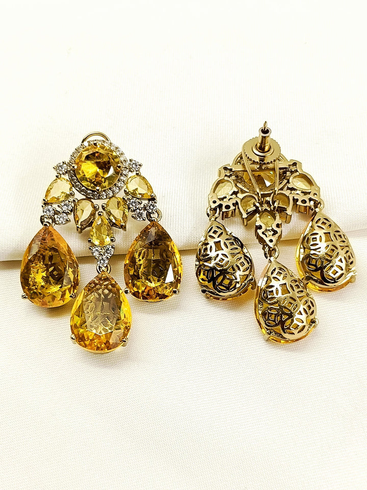 Elea Yellow Victorian Earring - 5 cm Antique Gold Plating