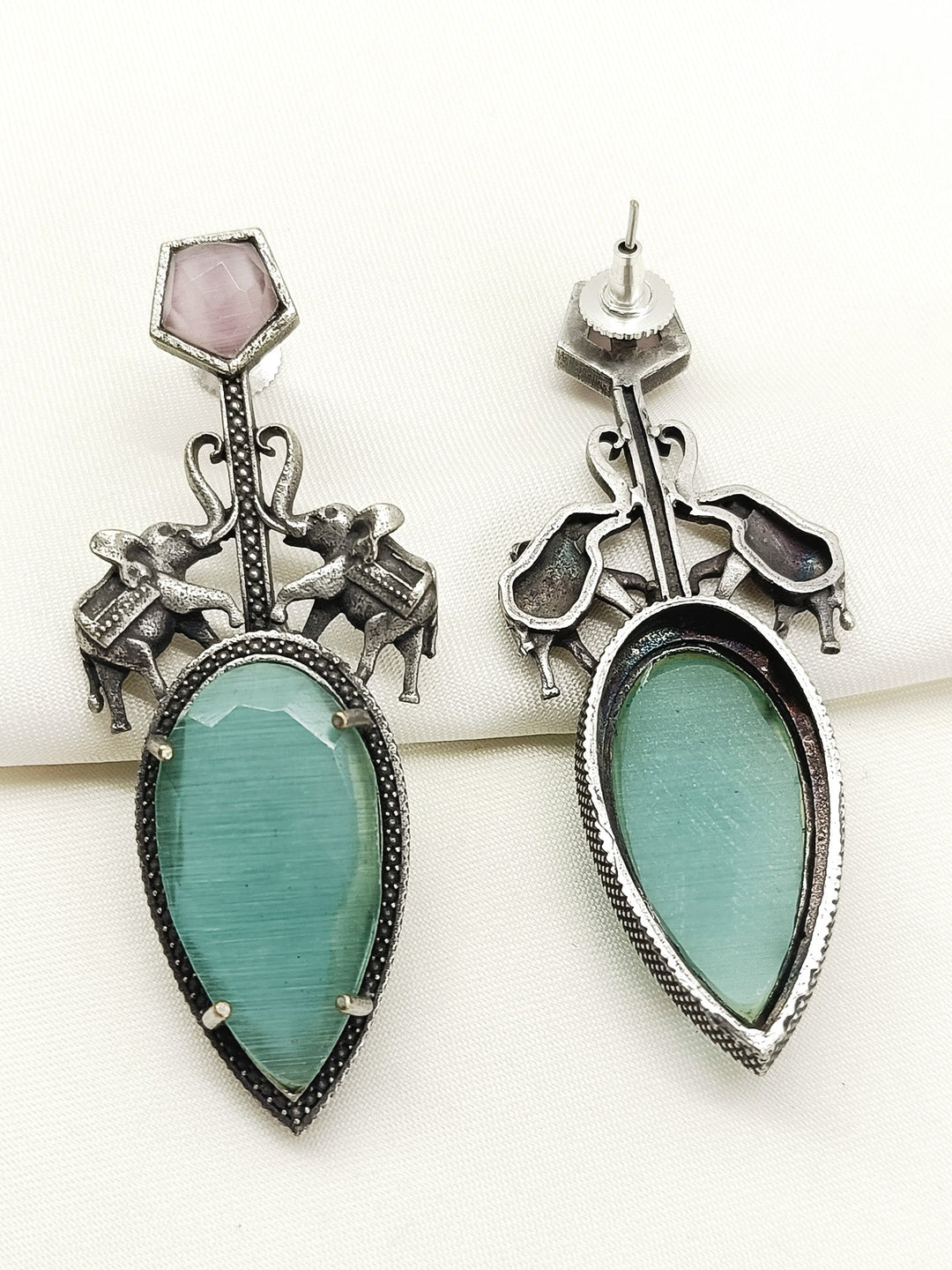 Kanta Mint Green Oxidized Earring