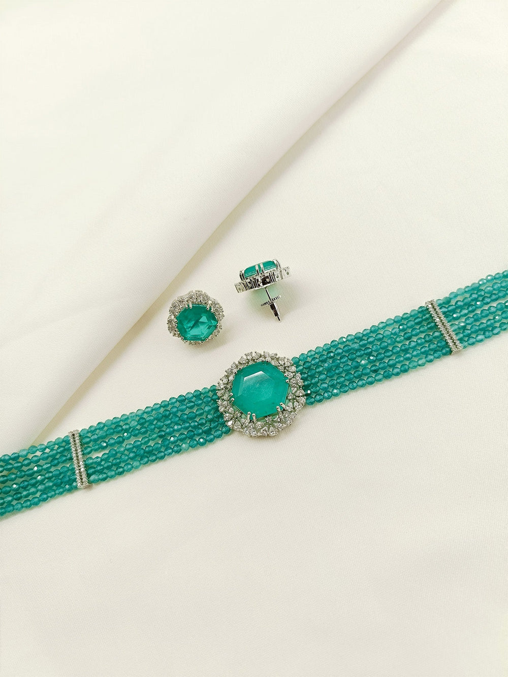 Shravani Green American Diamond Choker Set
