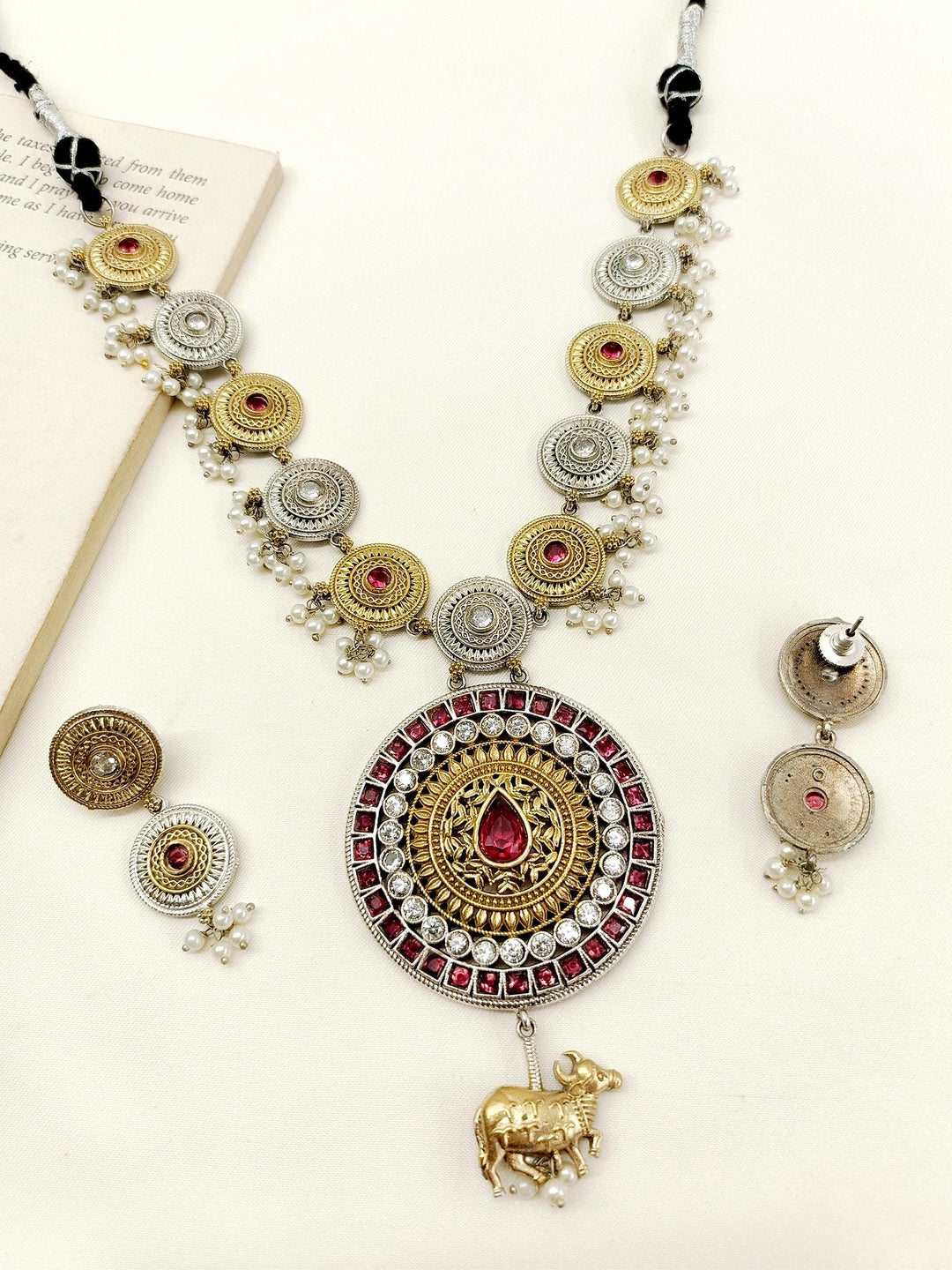 Raghvati Maroon Oxidized Necklace Set