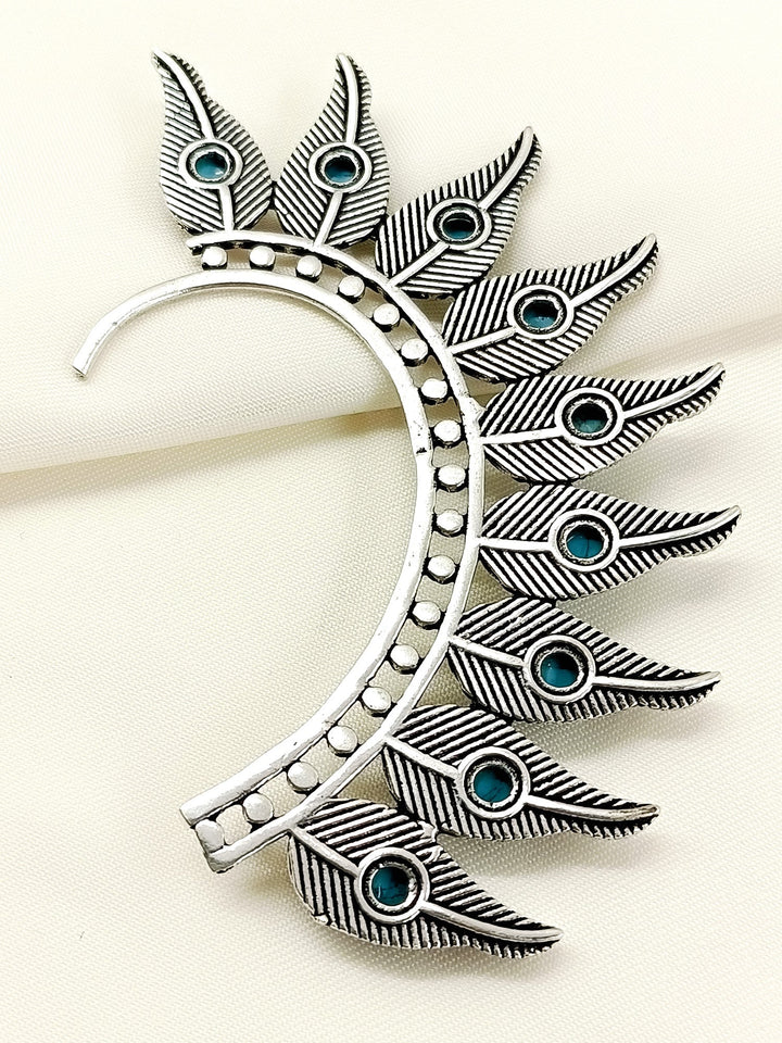 Shivendra Firozi Men’s Oxidized Feather Earcuff - Turquoise