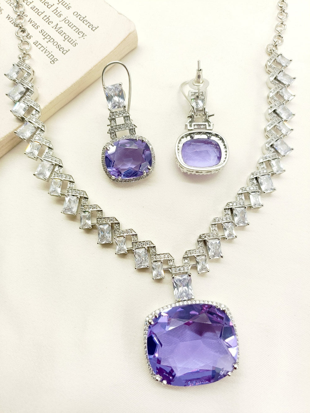 Zora Lavender American Diamond Necklace Set