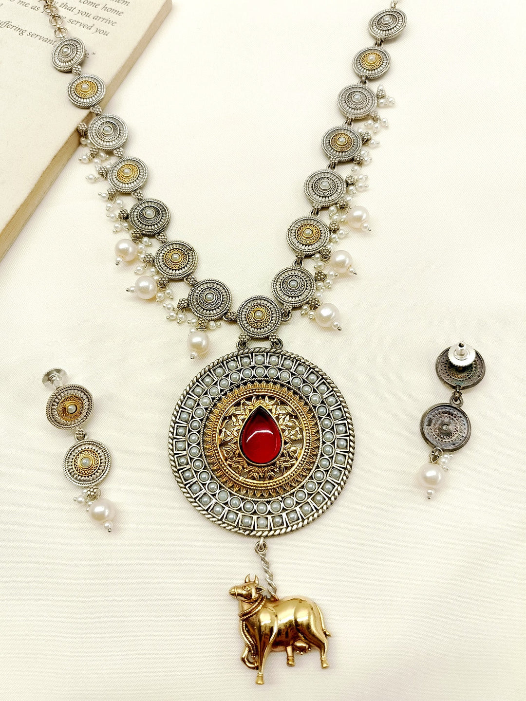 Indali Maroon Long Oxidized Necklace Set