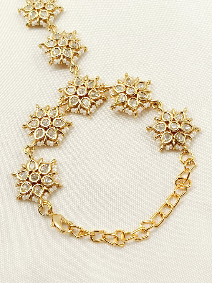 Alfaaz White Gold Plated Kundan Hathphool [Price Is For Single Piece]