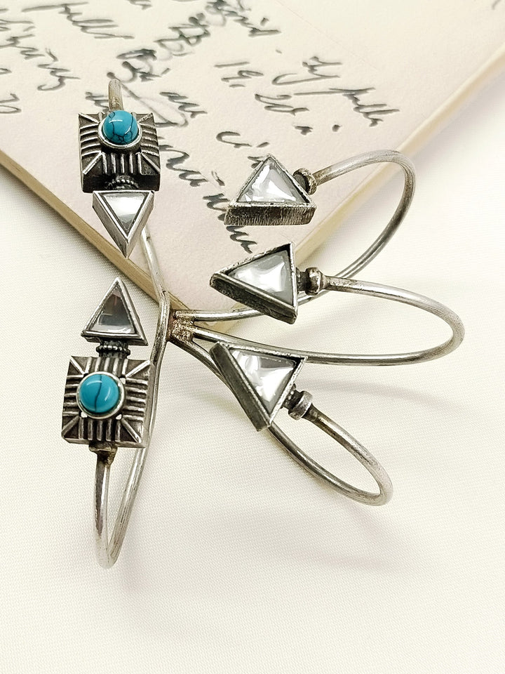Kianraj Firozi Oxidized Silver Geometric Palm Men&
