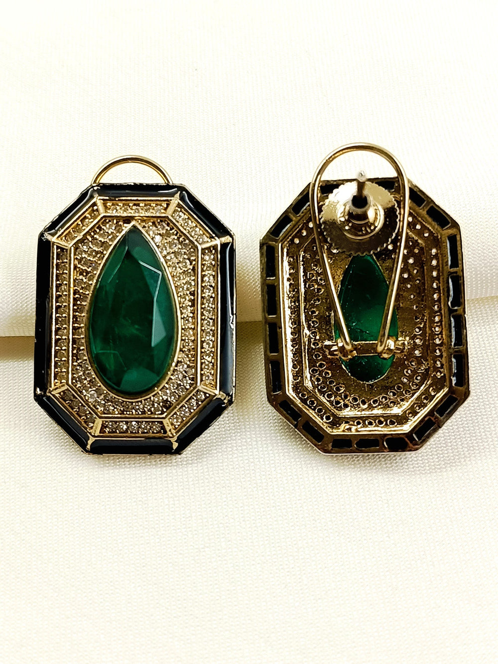 Paridhi Green Victorian Tops - Antique Gold Plated Earrings
