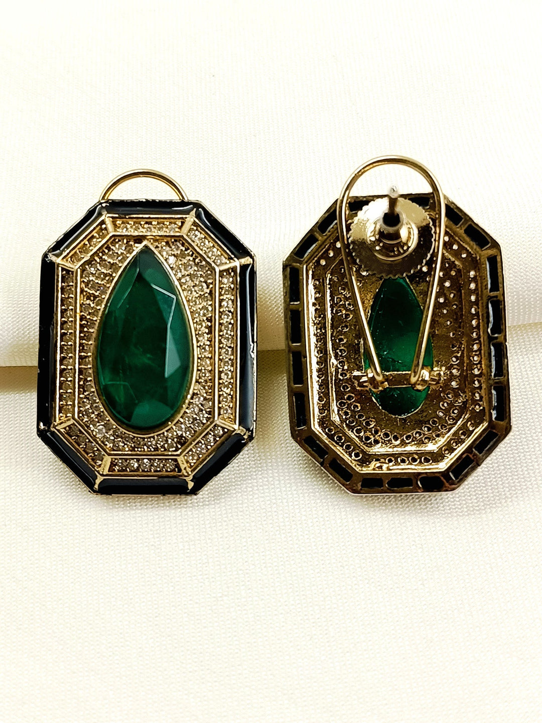 Paridhi Green Victorian Tops - Antique Gold Plated Earrings