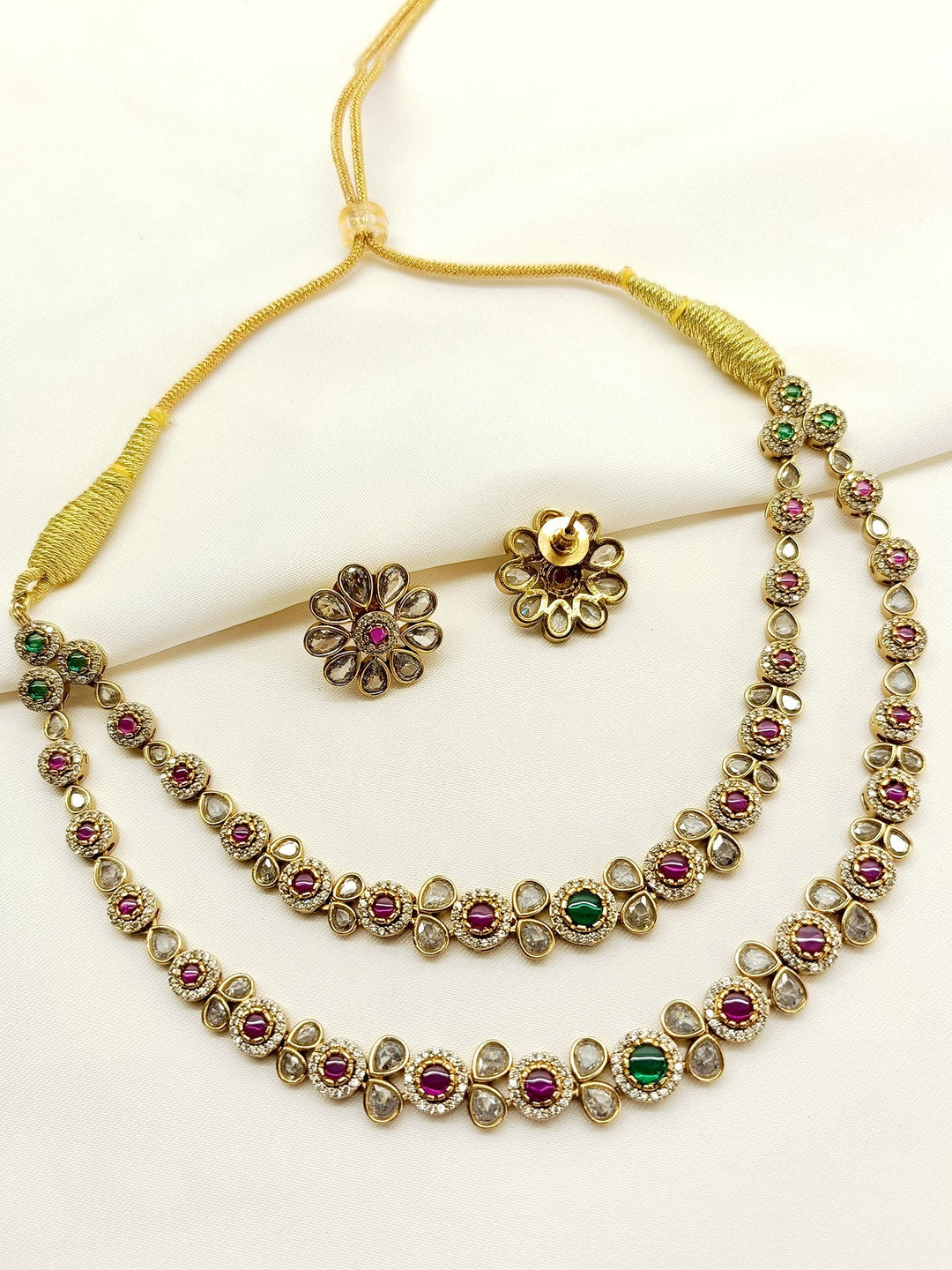 Irie R & G Double layered Polki Necklace Set