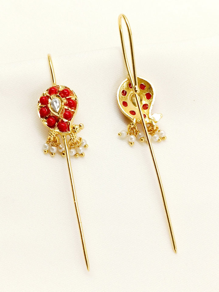 Tarunyan Red Gold Plated Kundan Ear Cuff [ Price is for Pair ]