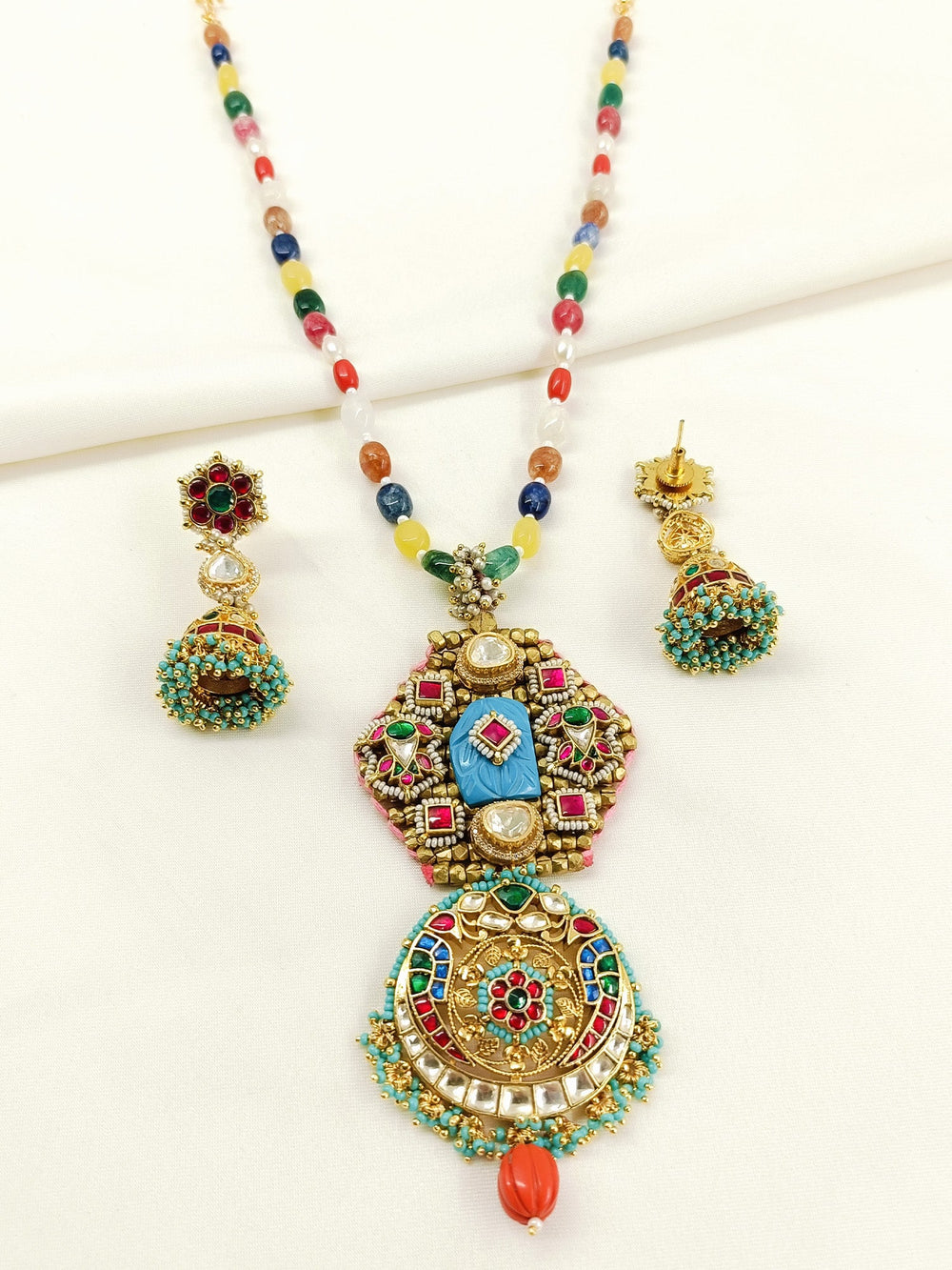Kamia Multicolor Jadau Kundan Pendant Set with Mala