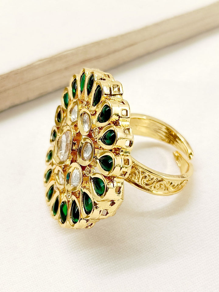 Nima Green Kundan Finger Ring