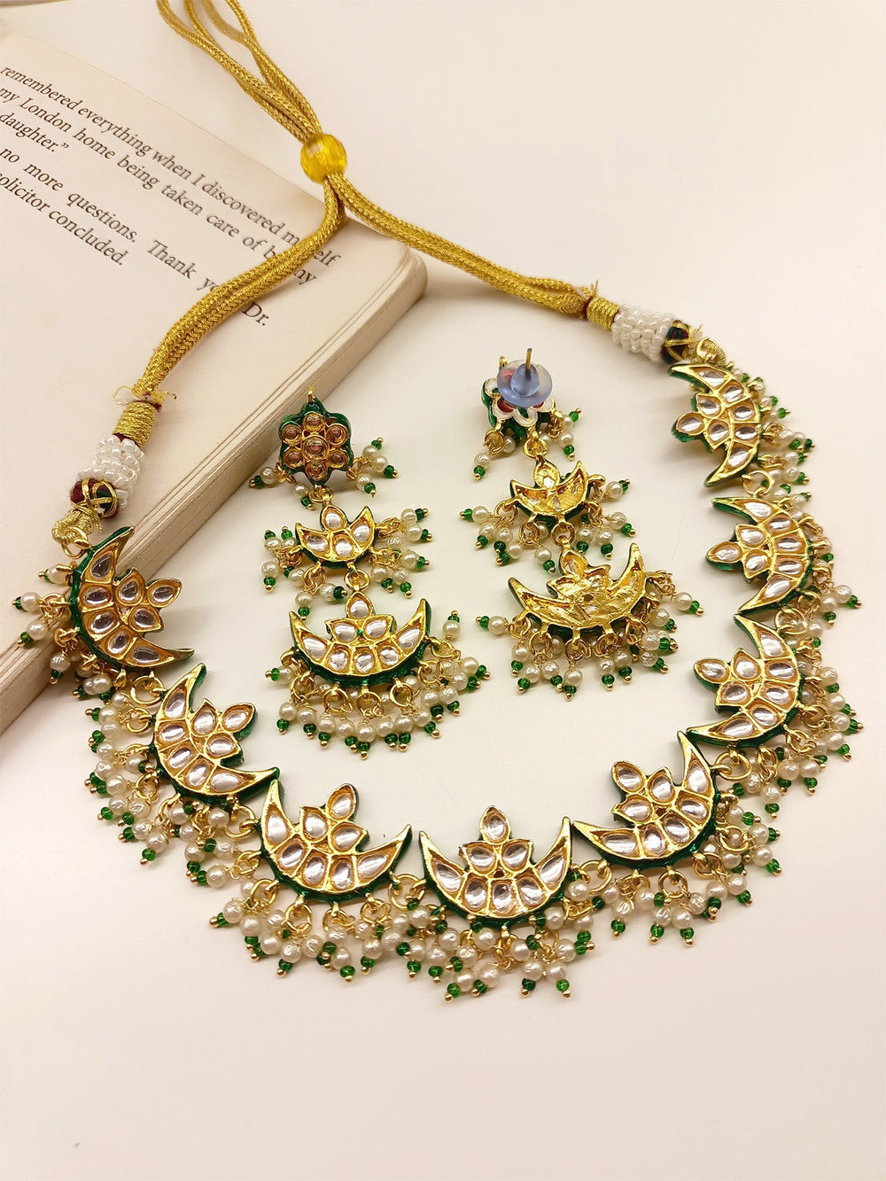 Sayani Green Kundan Necklace Set