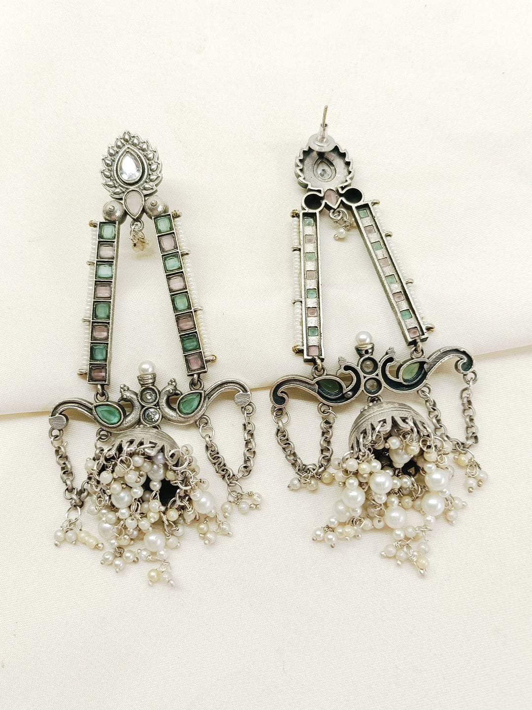 Magdalena Mint Green Oxidized Jhumki