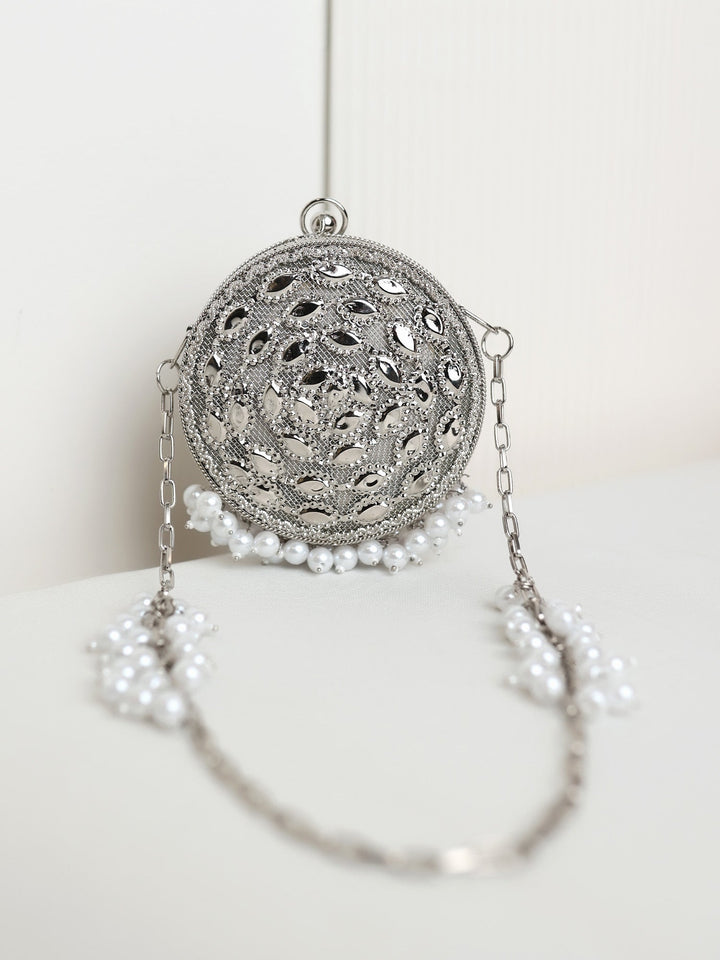 Imaya Round Silver Mini Metal Clutch