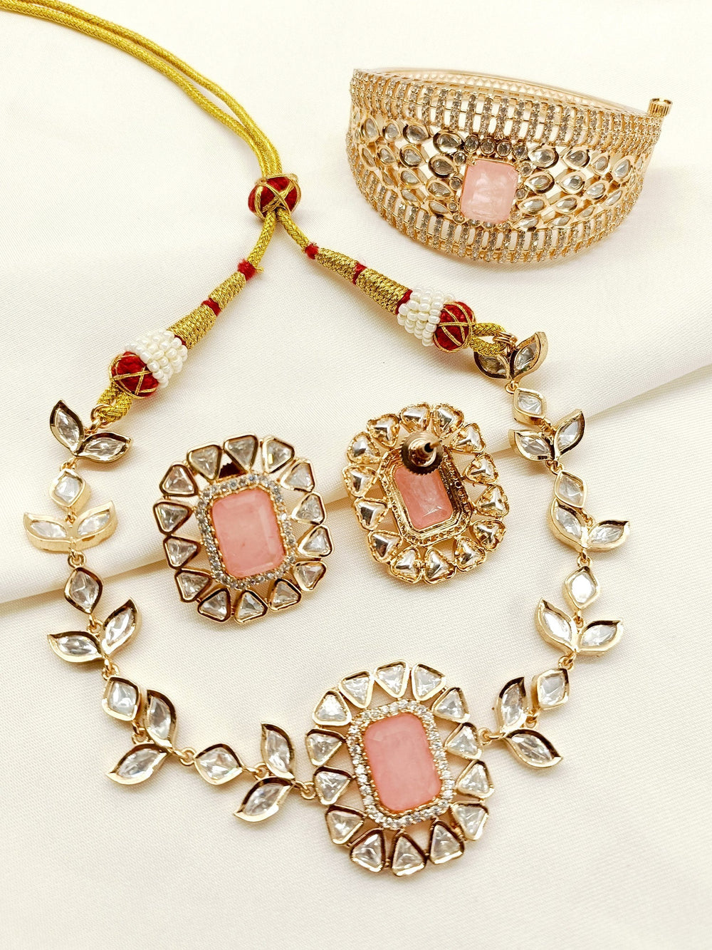 Avanya Pink Kundan Choker With Bracelet Combo set