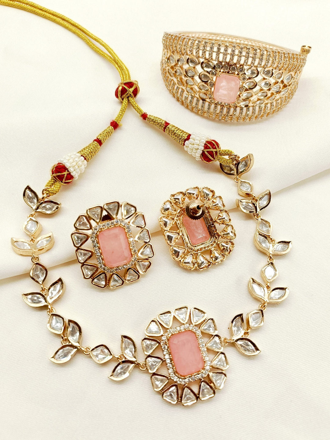 Avanya Pink Kundan Choker With Bracelet Combo set