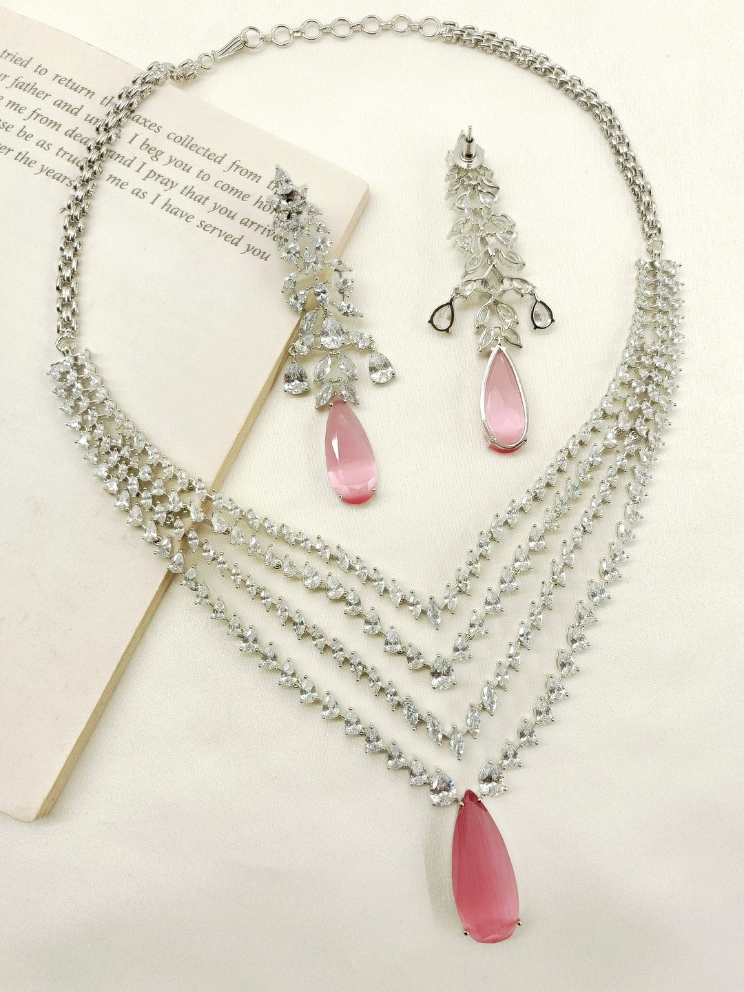 Winnie Pink American Diamond Necklace Set