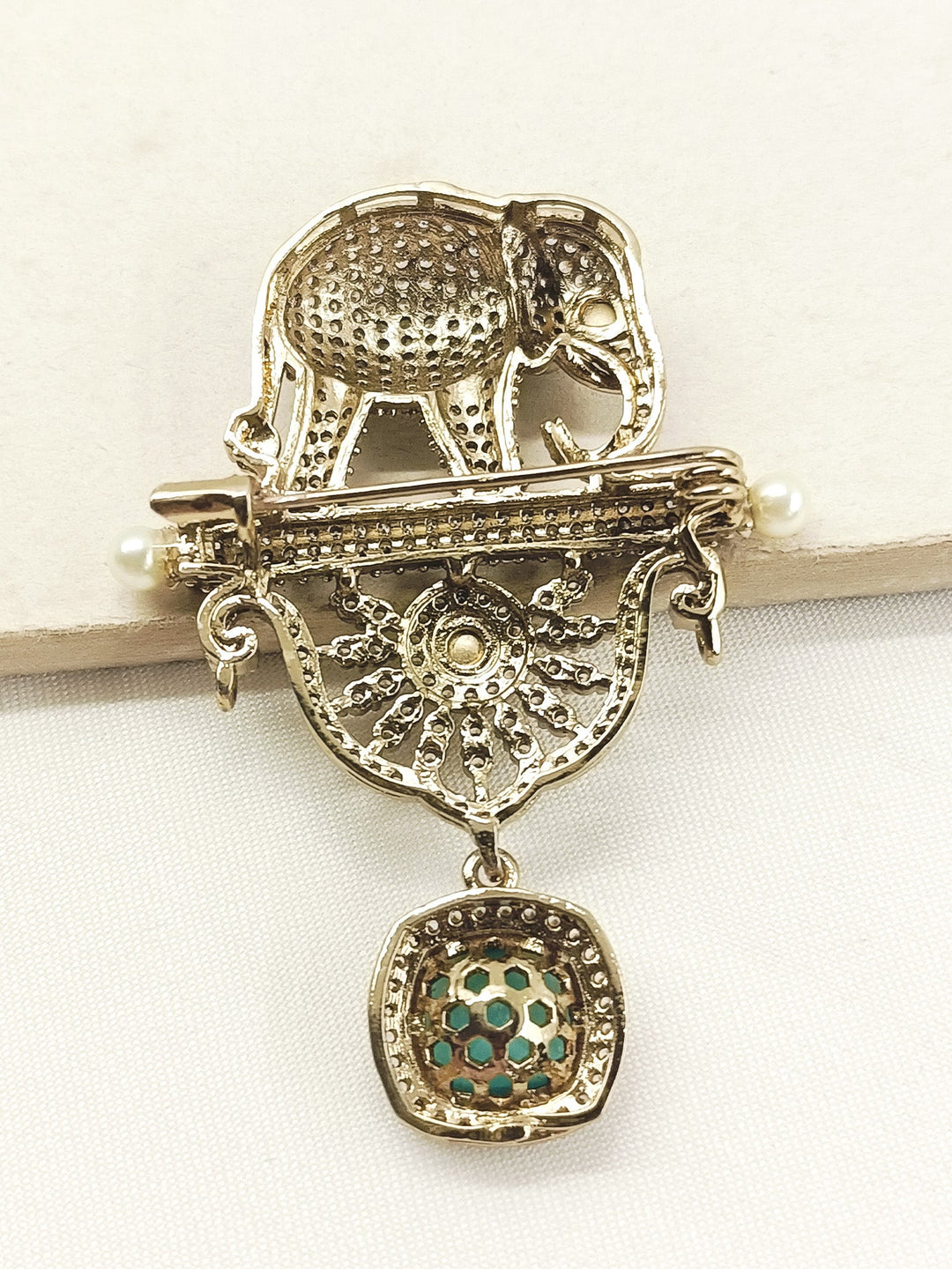 Rajavar Mint Green Elephant Brooch